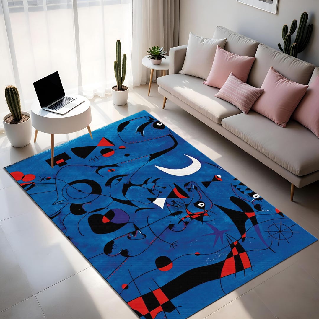 Picture Idea: Abstract Blue Rug Modern Art Inspired Living Room Decor