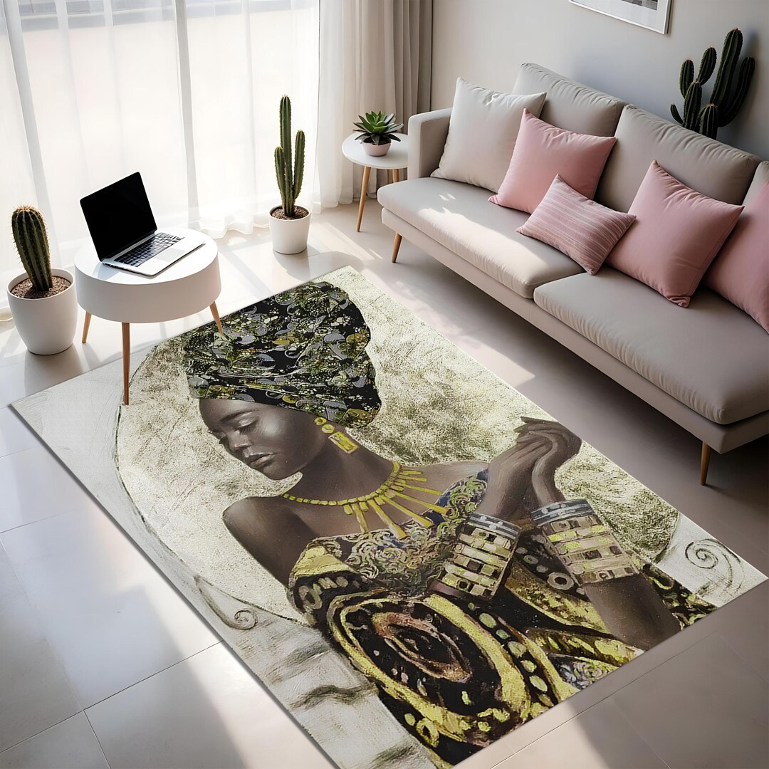 Abstract African Women Rug: Washable Bamboo Blend Art Decor - Etsy