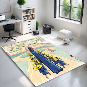 Vintage Madeline-Inspired Rug – Whimsical Girls&#39; School Courtyard Art Print Carpet, Colorful Digital Decor for Kids&#39; Room&quot;