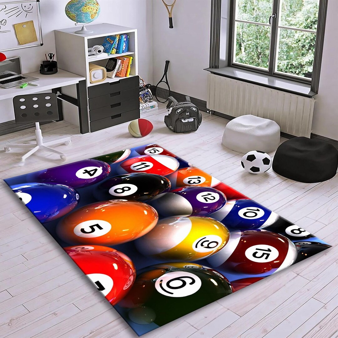 Billiards Rug: Flaming Balls Design, Game Room Decor - Etsy