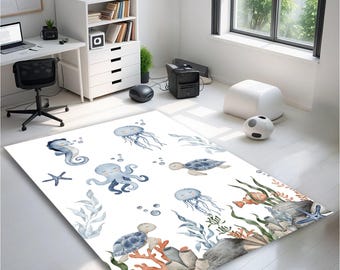 Tapis créatures marines, décoration de chambre d'enfant sur le thème de l'océan