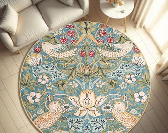 Strawberry Thief Area Rug: William Morris Botanical Print Floor Decor