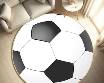 Soccer Ball Kids Carpet: Round Sports Rug, Soft Bamboo
