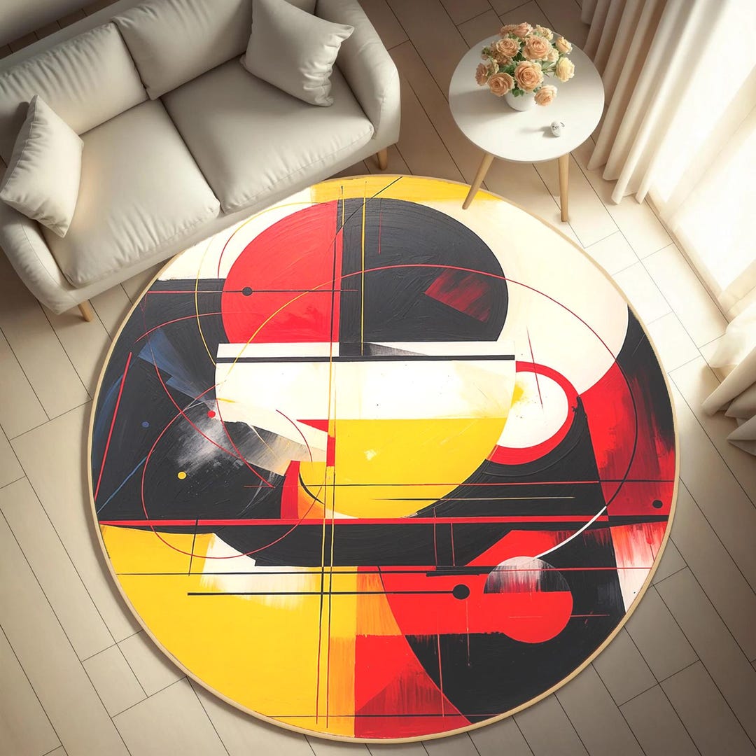 Round Large Rug Abstract Abstract Geometric Round Rug: Modern Bauhaus Style, Soft Bamboo - Etsy
