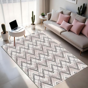 Chevron Pattern Rug, Modern Geometric Area Rug, Washable Non-Slip Rug, Scandinavian Home Decor, Minimalist Living Room Rug