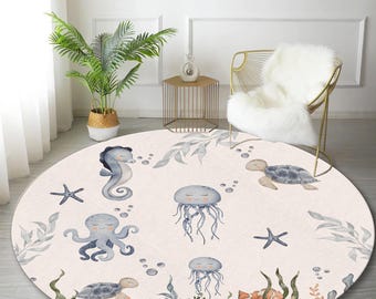 Underwater Sea Animals Round Rug | Baby Nursery Decor