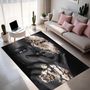 African soft print rug,Home Decor Carpet,Housewarming Gift,African Gold Women Carpet, Modern Black Women Rugs,African Carpet,Luxury Carpet
