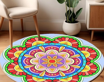 Boho Round Area Rug: Vintage Style, Soft Bamboo Blend