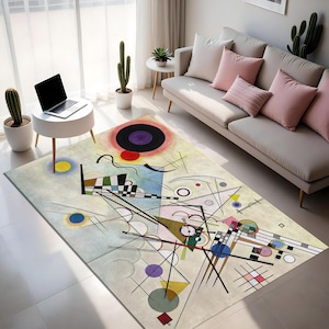 Geometric Abstract Art Rug - Modern Digital Print Area Rug, Bauhaus Style Home Decor, Unique Artistic Floor rug