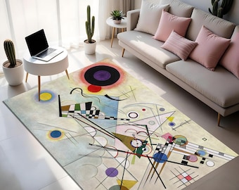 Alfombra Bauhaus geométrica: decoración de suelos con arte abstracto moderno