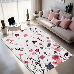 Floral Whispers Digital Print Rugs - Vibrant Botanicals for Your Home, Cottagecore & Boho Style Area Rugs