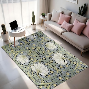 William Morris Inspired Rug: Floral Art Nouveau Botanical Print