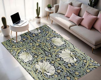 Alfombra inspirada en William Morris: Estampado botánico floral Art Nouveau