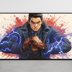 Kazuya Mishima Poster | Tekken Fan Art Print | Lightning Fist Snakeskin Suit | Glossy Wall Art by Kenjo