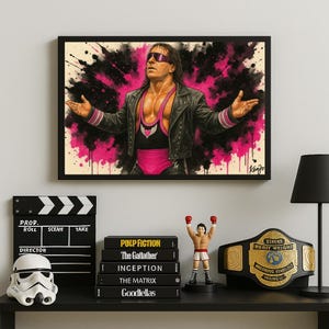 Bret Hart Wrestling Poster | WWE Fan Art Print | The Hitman Hart Foundation | Glossy Wall Art by Kenjo