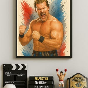 Chris Jericho Wrestling Poster | WWE Fan Art Print | Retro Roster Shout Pose | Glossy Wall Art by Kenjo