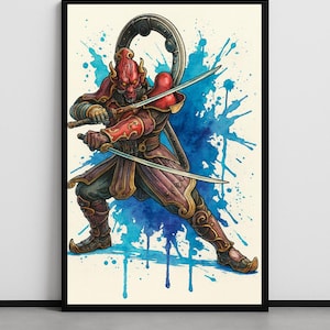 Yoshimitsu Poster | Tekken Fan Art Print | Dual Blade Warrior Stance | Glossy Wall Art by Kenjo