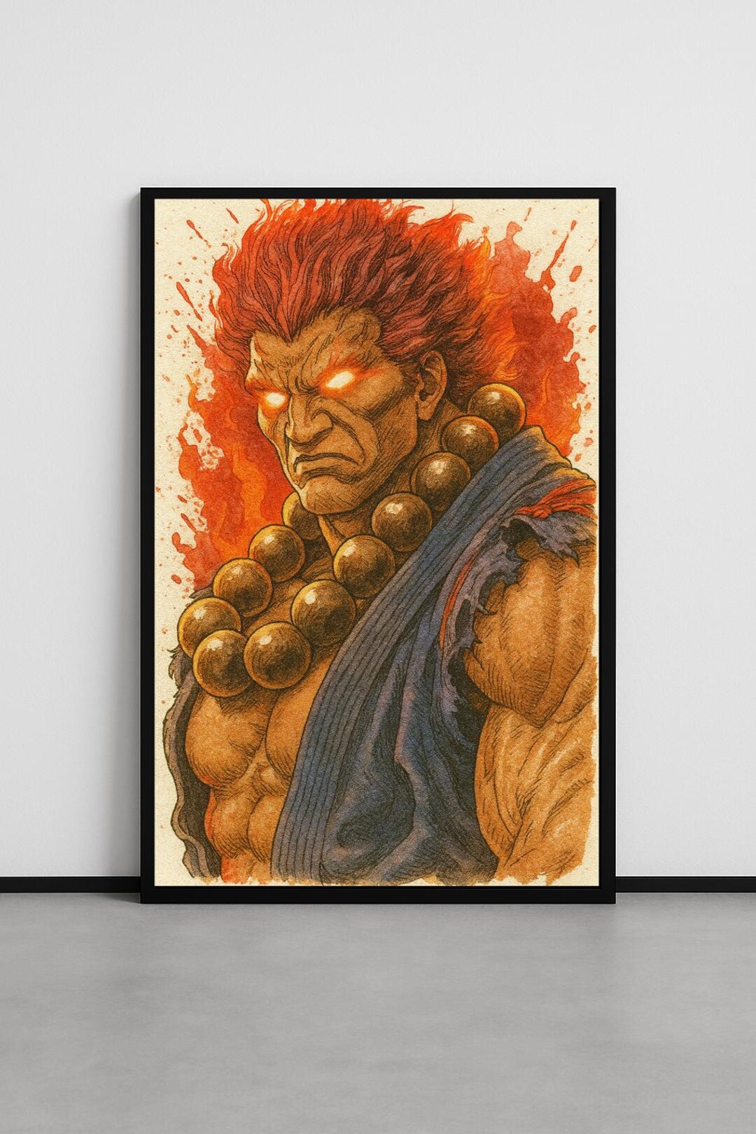 Akuma Poster | Street Fighter Fan Art Print | Fiery Demon Portrait ...
