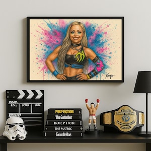 Liv Morgan WWE Poster | Glossy Fan Art Print | Neon Blau Pink Spritzer | Femininer Charm | Glossy Wandbild von Kenjo