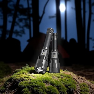 Camping LED Flashlight – 6000 Lumens, USB-C Rechargeable, Zoom, Waterproof, Battery Display, XHP360 Torch