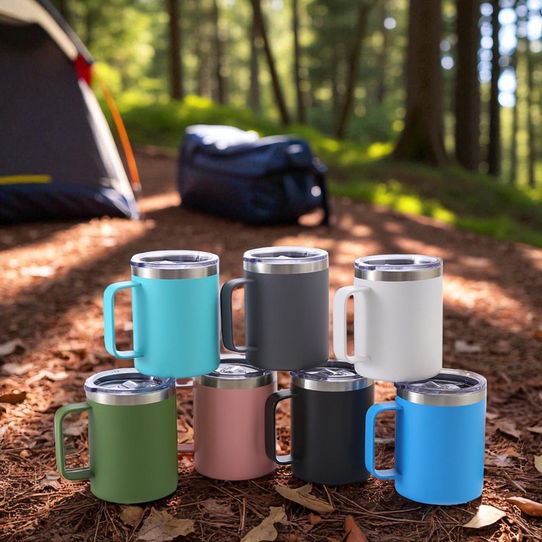 Insulated Camping Mug With Lid – Stainless Steel Travel Coffee Cup for ...
