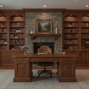 Cozy Cabin Study Virtual Background Zoom Background Office Backdrop Professional Home Office for Teams, Skype, Google Meet Work From Home