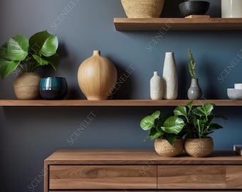 Blue Minimalist Bookshelf Virtual Background for Zoom Home Office Backdrop for Video Calls Professional Realistic Minimalist Background JPG