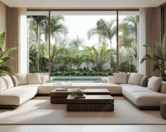 10 Modern Zoom Virtual Background Ocean Pool View Backdrop Living Room Virtual Background for Video Conferencing Teams Digital Background