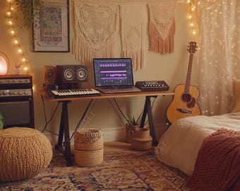 Music Studio Virtual Background, Cozy Record Collection (JPG Digital Download)