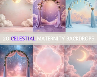 20 Boho Celestial Moon Maternity Digital Backdrops, Photography Backgrounds, Stars and Galaxy, Maternity & Portrait Instant Download