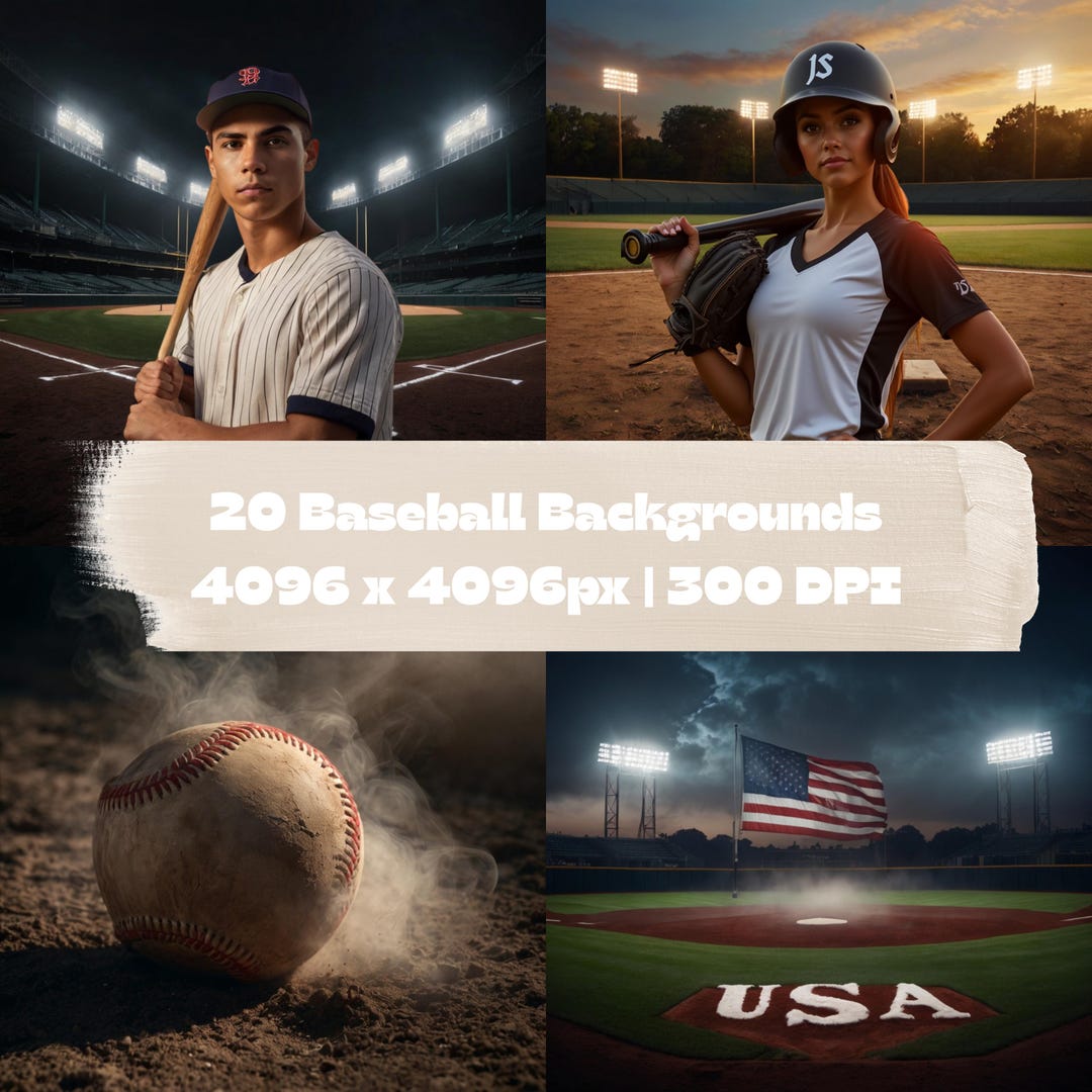 20 Baseball Digital Backdrop With Field Stadium Lights Smoke Sports ...