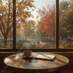 Cozy Autumn Cafe Virtual Background | Fall Window for Zoom (JPG)