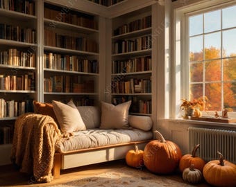 10 Cozy Autumn Home Office Zoom Virtual Backgrounds Scenic Fall Window & Bookshelf Backdrop for Teams Meetings Work From Home Cabin Backdrop