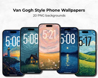 Minimal Van Gogh Style Phone Wallpapers Aesthetic Hand-Drawn Scenery, iPhone & Android Lock Screen Backgrounds (Digital Download)