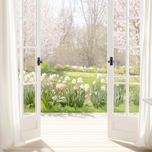 10 Spring Garden Zoom Background Virtual Office Backdrop Microsoft Teams Floral Workspace for Meetings & Presentations Instant Download JPG