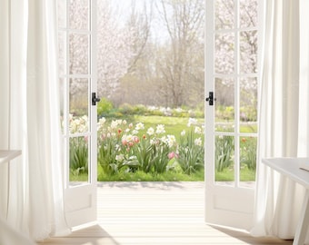 10 Spring Garden Zoom Background Virtual Office Backdrop Microsoft Teams Floral Workspace for Meetings & Presentations Instant Download JPG