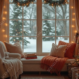 Cozy Winter Christmas Window Zoom Background Realistic Holiday Home Office Backdrop for Zoom & Teams Virtual Meeting Digital Download JPG