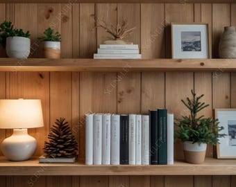 Wooden Bookshelf Background Virtual meeting Zoom Background Virtual Library Background Teams Cozy Cabin Professional Look Work From Home