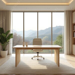 20 Minimalist Scenic Zoom Backgrounds, Virtual Office Backdrop, Lake & Mountain View, Realistic Home Office, 16:9 Digital Download JPG