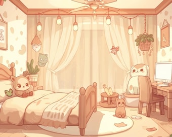 10 Cozy Anime VTuber Twitch Backgrounds, Kawaii Animal, Gamer Girl Bedroom, Lofi Night Room, Static Stream Overlay (Digital Download)