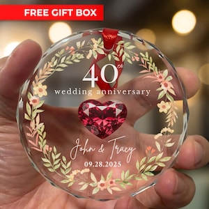 Personalized 40th Anniversary Glass Ornament: Ruby Wedding Gift