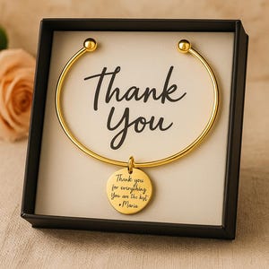 Elegant Gold Thank You Bangle – Personalized Gift of Gratitude