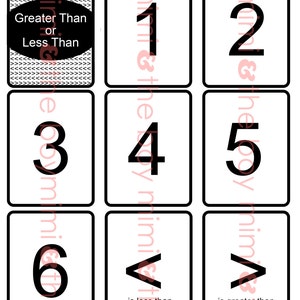 Printable Greater or Less Cards Educational Busy Bag Math Cards Flashcards Numbers Compare Kindergarten Preschool Activity image 2