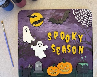 DIY Halloween Wood Sign Kit: Laser Cut Spooky Season Wall Art