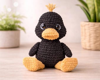 Svart anka virkmönster: Amigurumi plyschleksak (PDF digital nedladdning)