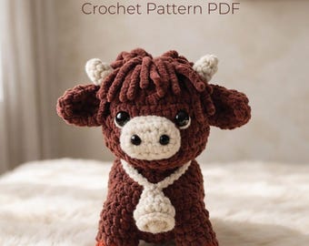 Highland Cow Crochet Pattern PDF, Amigurumi Cow Plush, Farm Animal Toy, Easy Crochet Pattern, Digital Download