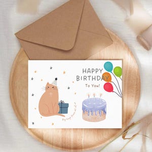 Tarjeta de cumpleaños de gato - Descarga digital - Tarjeta para niños - Tarjeta de cumpleaños - Tarjeta temática - Diseño de gato - Tarjeta para ella - Tarjeta de cumpleaños de gato - Gato