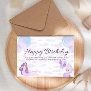 Mermaid Birthday Card – Digital Download – Card for Kids – Ocean Card - Themed Card – Mermaid Design – Card for Her- Birthday Mermaid Card