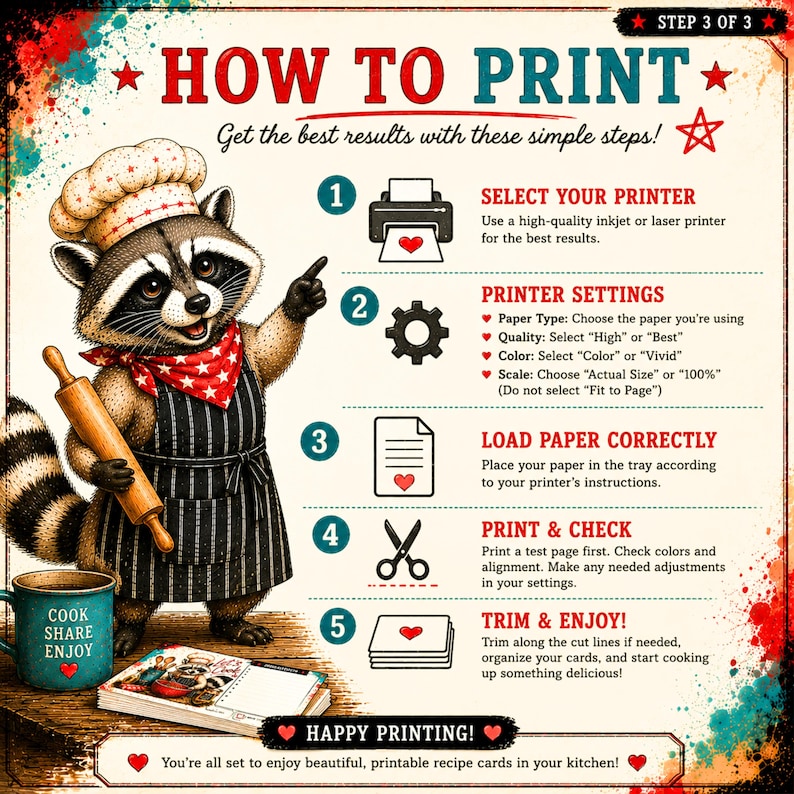 Trash Panda Recipe Cards Printable for Raccoon Kitchen Binder, 3x5 & 4x6 Digital Download image 5