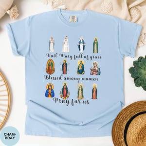 Virgin Mary Comfort Colors Shirt: Catholic Marian Women Gift Christian Long Sleeve Apparel Faith